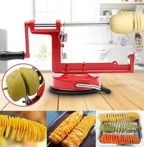 Manual Red Machine Vegetable Spiraliz Stainless Steel Twisted Potato Apple Slicer Spiral Fry Cutter